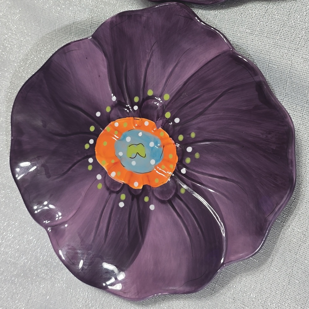 Laurie Gates Chloe Design Purple Floral Decorative Small Plate Set Of Two - Picture 13 of 13